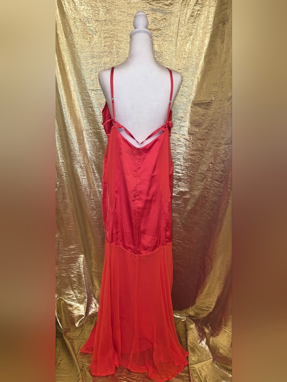 ASOS Red Satin and Chiffon Slip Gown - Picture 3 of 5